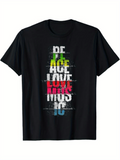 Men's T-Shirt Peace Love Music Vibrant Grunge Lettering Stacked With Distressed Colorful Text Design