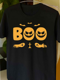 Men's T-Shirt Boo With Smiling Bats Pumpkins And Halloween Grave Ghost