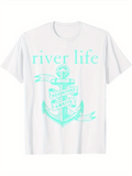 Men's T-Shirt River Life With Nautical Anchor And Flowing Adventure Banner Anchor