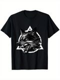 Men's T-Shirt Fierce Wild Gray Wolf Head Inside Geometric White Triangle Symbol Wolf