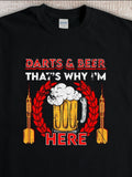 Men's T-Shirt Darts Beer Text Surrounded By Laurel With Foamy Mug