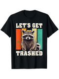 Men's T-Shirt Lets Get Trashed Vintage Retro Stripes With Cute Standing Raccoon