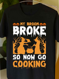 Men's T-Shirt My Broom Broke Orange Pumpkins And Witches With Cauldron T Shirt