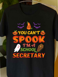 Men's T-Shirt You Cant Spook Im A School Secretary With Pumpkins Ghost And Halloween Coffin