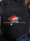 Men's T-Shirt Playful Peek Of A Bulldog With Santa Hat