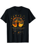 Men's T-Shirt Shimmering Orange Moonlight With Reflective Water And Mystical Starry Sky Tree