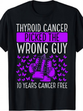 Men's T-Shirt Thyroid Cancer Picked The Wrong Guy Ten Years Cancer Free With Purple Butterflies And Boxing Gloves