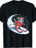 Men's T-Shirt Playful Dog In Red Suit Skiing Down Snowy Mountain