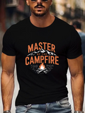 Men's T-Shirt Master Of The Campfire Mountain Landscape With Flames Under Starry Sky Campfire