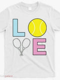 Men's T-Shirt Love Colorful Letters With Tennis Ball And Rackets Design