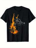 Men's T-Shirt Fiery Embers Blazing Light Surrounding Majestic Dog Silhouette