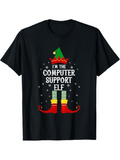 Men's T-Shirt Im The Computer Support Elf With Festive Stars Striped Socks And Jingle Hat Elf