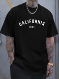 Men's T-Shirt California 1991 Bold White Text On Black Cotton T Shirt