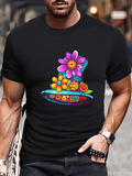 Men's T-Shirt Colorful Flowers Blooming On Vibrant Whimsical Top Hat Design