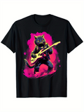 Men's T-Shirt Electric Pink Glow Surrounding Cool Wolf With Guitar