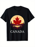Men's T-Shirt Canada Red Maple Leaf At Sunset With Forest Scenery