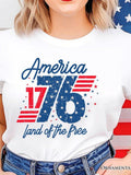 Women's T-Shirt America Land Of The Free With Stars And Red Blue Stripes Typography