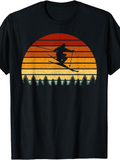 Men's T-Shirt Vintage Sunset Among Pine Trees With Airborne Skier Silhouette