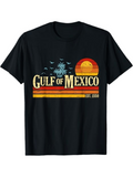 Men's T-Shirt Gulf Of Mexico Retro Sunset With Palm Trees And Birds Over Ocean
