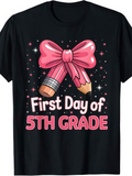 Men's T-Shirt First Day Of 5th Grade Pink Bow Sparkling Pencils And Glitter Accents