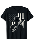 Men's T-Shirt Silhouette Baseball Player With Rustic American Flag Background
