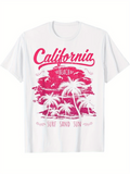 Men's T-Shirt California Surf Sand Sun With Palms And Ocean Beach Scenery
