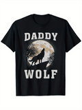 Men's T-Shirt Daddy Wolf Howling At Full Moon With Tree Silhouettes Under Night Sky Wolf