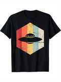 Men's T-Shirt Vintage Striped Retro Colors With Flying Saucer Ufo