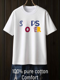 Men's T-Shirt Colorful Letters Arranged In Playful Formation On White Cotton T Shirt