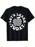 Men's T-Shirt Lets Learn Today Checkered Apple Surrounded By Playful Stars Graphic Apple