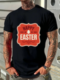 Men's T-Shirt Happy Easter Retro Red Badge With Small Egg Centerpiece
