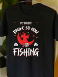 Men's T-Shirt My Broom Broke So Now I Go Fishing Halloween Moon Witch