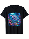 Men's T-Shirt Vibrant Reef Coral And Sunlit Water Surrounding A Graceful Dolphin