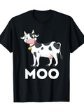 Men's T-Shirt Moo Cartoon Spotted Cow Standing On Green Pasture Grass