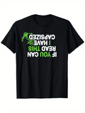 Men's T-Shirt Upside Down Green And White Letters Crawling Cartoon Lizard T Shirt
