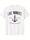 Men's T-Shirt Lake Wawasee Indiana Anchor Design With Slogan Under Nautical Symbol