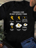 Women's T-Shirt Things I Do In My Spare Time With Golden Figures Thinking And Dreaming Hockey Player