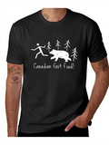 Men's T-Shirt Canadian Fast Food Stick Figure Running Among Spruce Trees Chasing Bear Scene