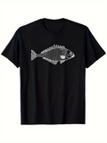 Men's T-Shirt Outlined Graphic With Simple Striped Lines Depicting Fish Skeleton