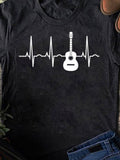 Men's T-Shirt Heartbeat Line Flowing With Artistic Guitar Silhouette Centerpiece Design