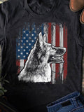 Men's T-Shirt Hand Drawn German Shepherd Among Faded Grunge American Flag