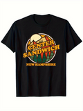 Men's T-Shirt Center Sandwich Sunset Mountains With Pine Trees And Rising Sun