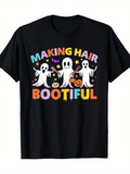 Men's T-Shirt Making Hair Bootiful Colorful Halloween Ghosts With Floating Candies And Pumpkins Ghost