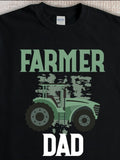 Men's T-Shirt Farmer Dad With Grungy Tractor Print Distressed Green Details Black T Shirt