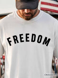 Men's T-Shirt Freedom Bold Black Letters On Minimalist White Fabric T Shirt
