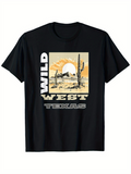 Men's T-Shirt Wild West Texas Desert With Cactus And Setting Sun Landscape
