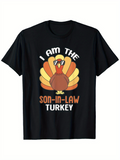Men's T-Shirt I Am The Son In Law With Colorful Feathers Thanksgiving Cartoon Turkey