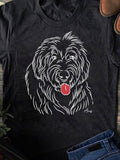 Men's T-Shirt Sketch White Lines With Tongue Out Fluffy Dog