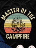 Men's T-Shirt Master Of The Campfire Vintage Sunset With Cracked Colorful Stripes And Burning Firewood Campfire