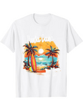 Men's T-Shirt Hula Beach Vibrant Palm Trees With Surfers Under Sunset Waves Scene